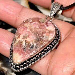 Light Pink Rhodochrosite with Pyrite Pendant 2 1/4”